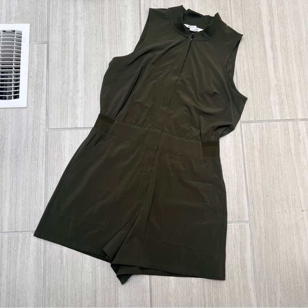 Athleta Dark Olive Sleeveless Zip-Front Romper
